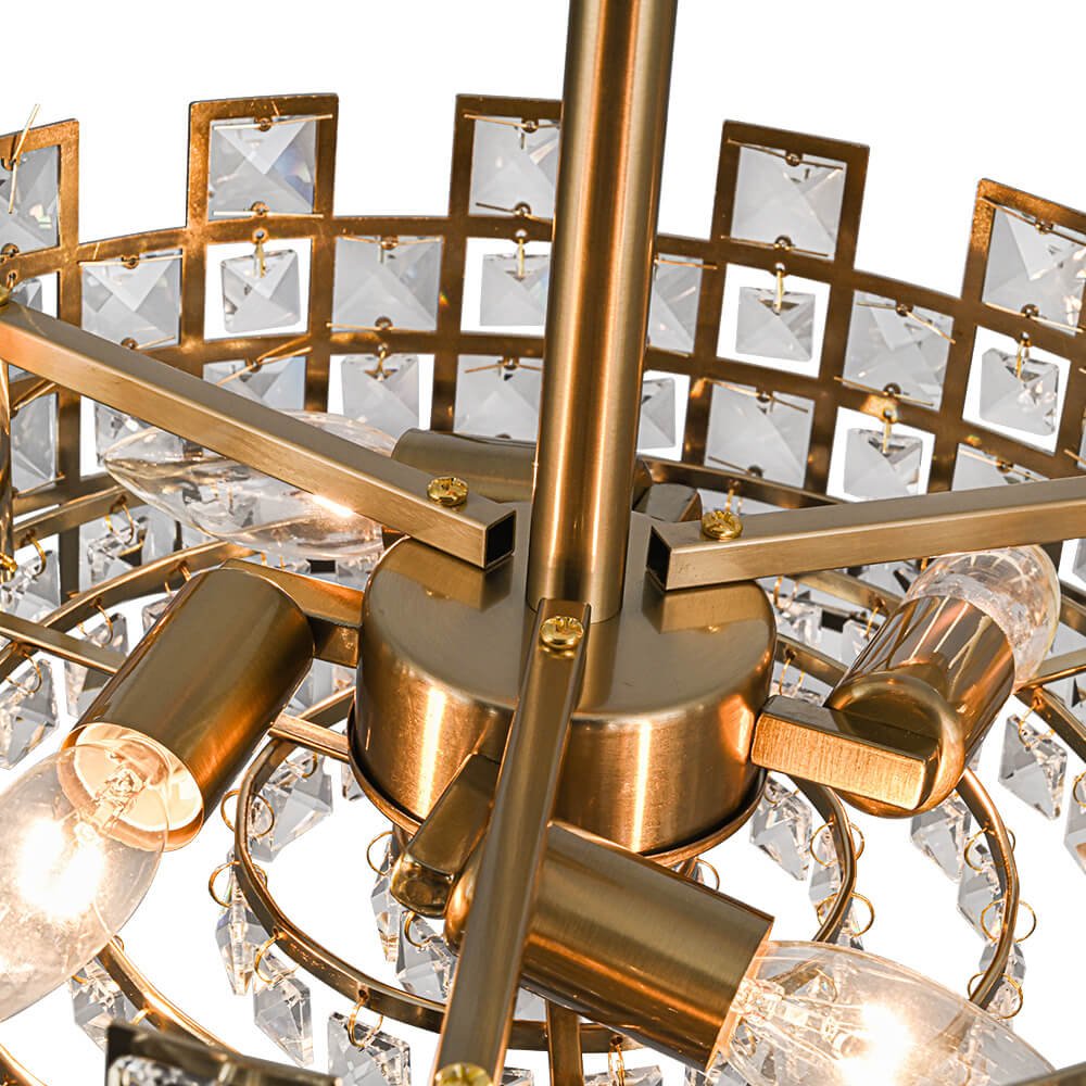Modern 4 - Light Hollow Design Drum Crystal Semi - Flush Mount Ceiling Light - LightfixturesUAE