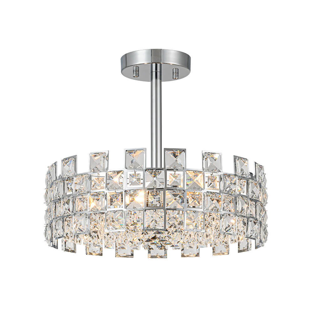 Modern 4 - Light Hollow Design Drum Crystal Semi - Flush Mount Ceiling Light - LightfixturesUAE
