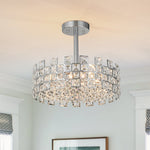 Modern 4 - Light Hollow Design Drum Crystal Semi - Flush Mount Ceiling Light - LightfixturesUAE