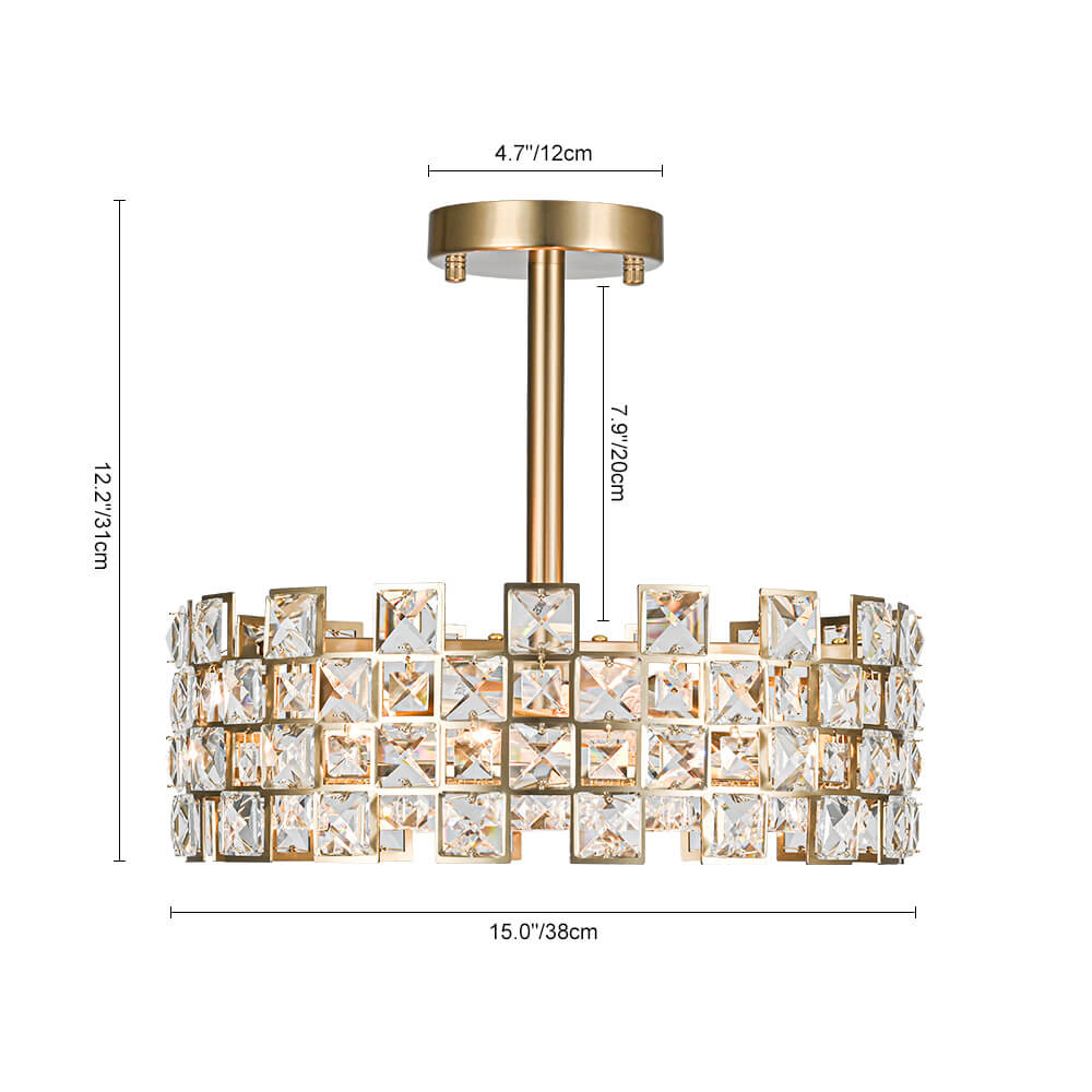 Modern 4 - Light Hollow Design Drum Crystal Semi - Flush Mount Ceiling Light - LightfixturesUAE