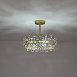 Modern 4 - Light Hollow Design Drum Crystal Semi - Flush Mount Ceiling Light - LightfixturesUAE