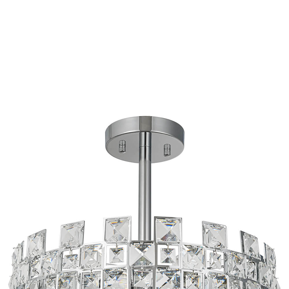 Modern 4 - Light Hollow Design Drum Crystal Semi - Flush Mount Ceiling Light - LightfixturesUAE