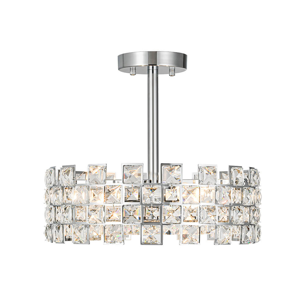 Modern 4 - Light Hollow Design Drum Crystal Semi - Flush Mount Ceiling Light - LightfixturesUAE