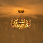 Modern 4 - Light Hollow Design Drum Crystal Semi - Flush Mount Ceiling Light - LightfixturesUAE