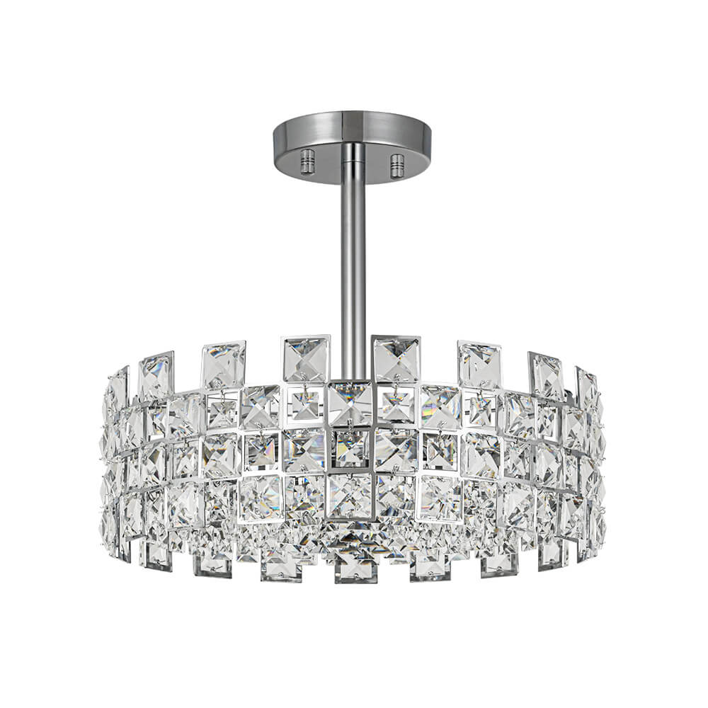 Modern 4 - Light Hollow Design Drum Crystal Semi - Flush Mount Ceiling Light - LightfixturesUAE
