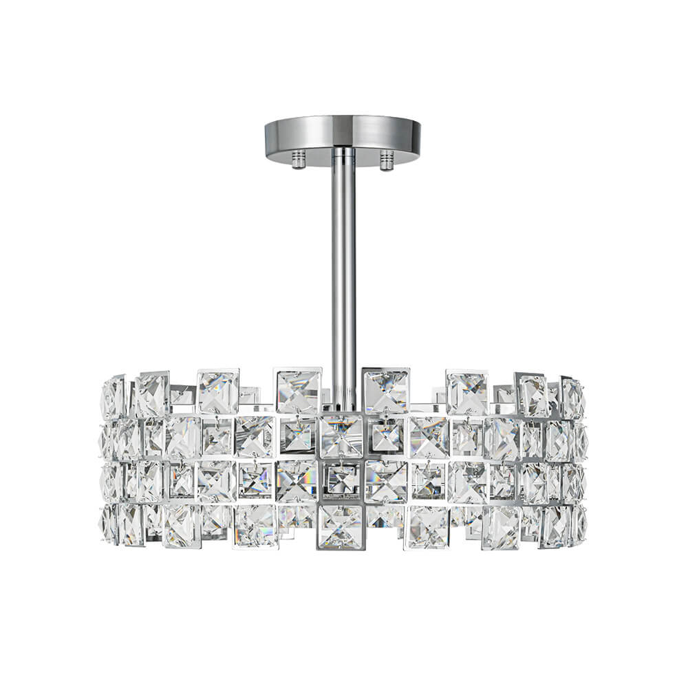 Modern 4 - Light Hollow Design Drum Crystal Semi - Flush Mount Ceiling Light - LightfixturesUAE