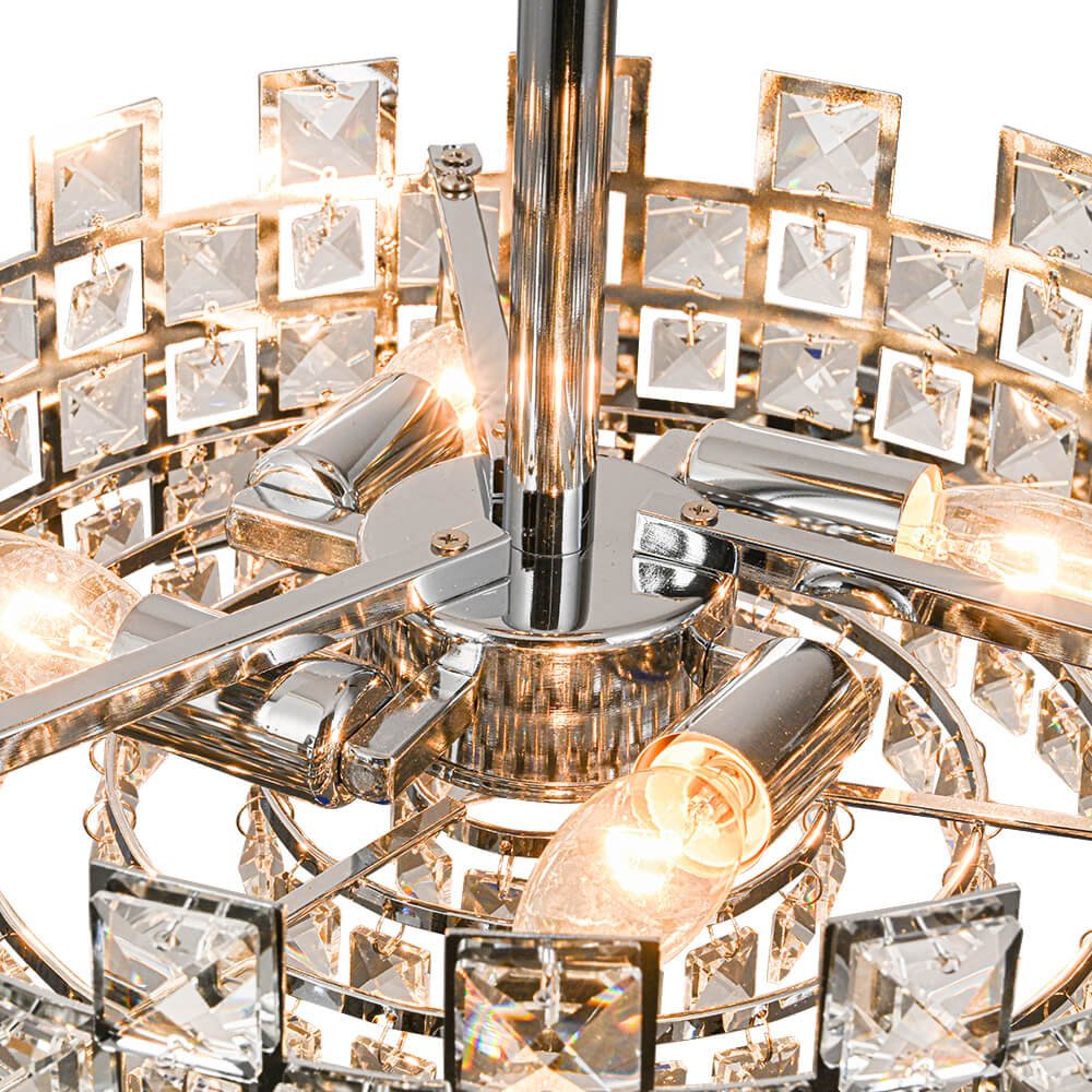 Modern 4 - Light Hollow Design Drum Crystal Semi - Flush Mount Ceiling Light - LightfixturesUAE