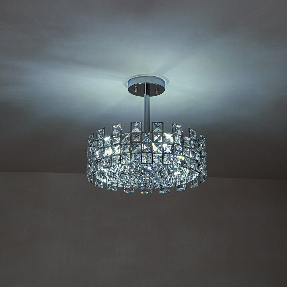 Modern 4 - Light Hollow Design Drum Crystal Semi - Flush Mount Ceiling Light - LightfixturesUAE