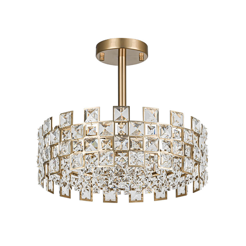 Modern 4 - Light Hollow Design Drum Crystal Semi - Flush Mount Ceiling Light - LightfixturesUAE