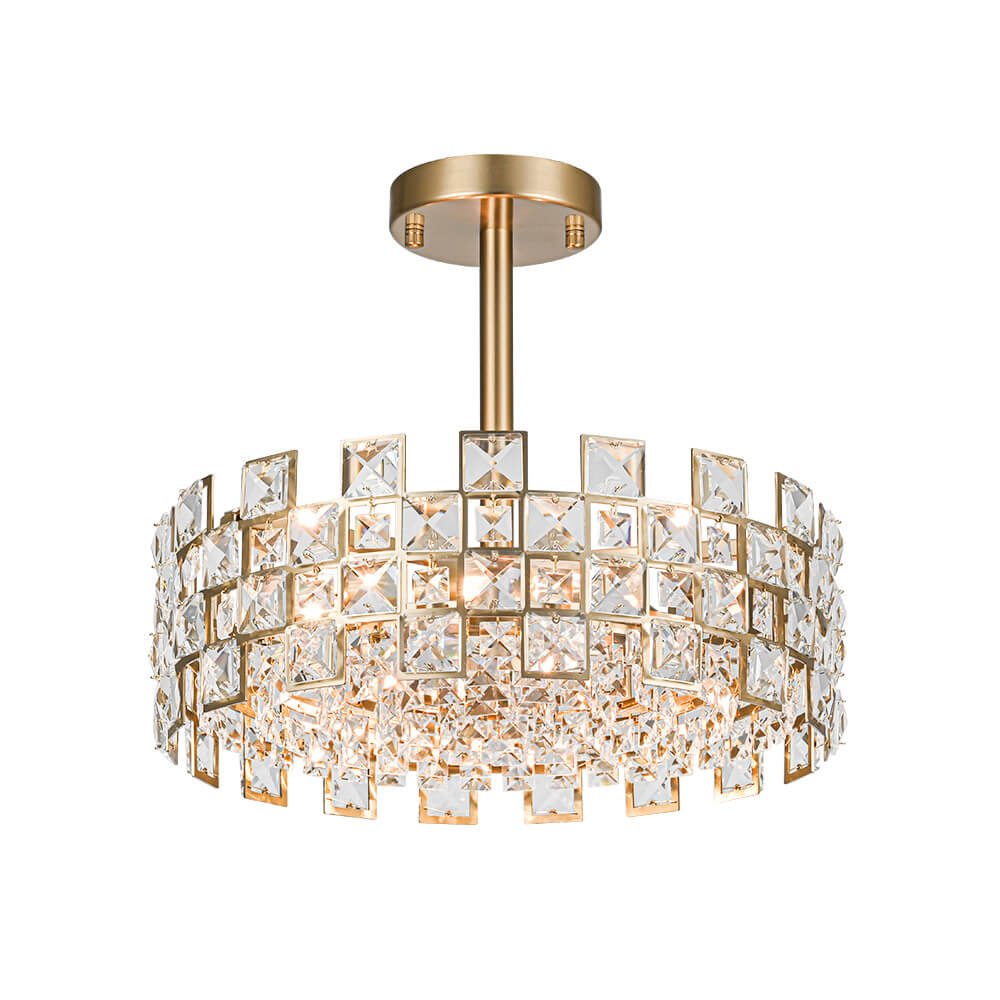 Modern 4 - Light Hollow Design Drum Crystal Semi - Flush Mount Ceiling Light - LightfixturesUAE