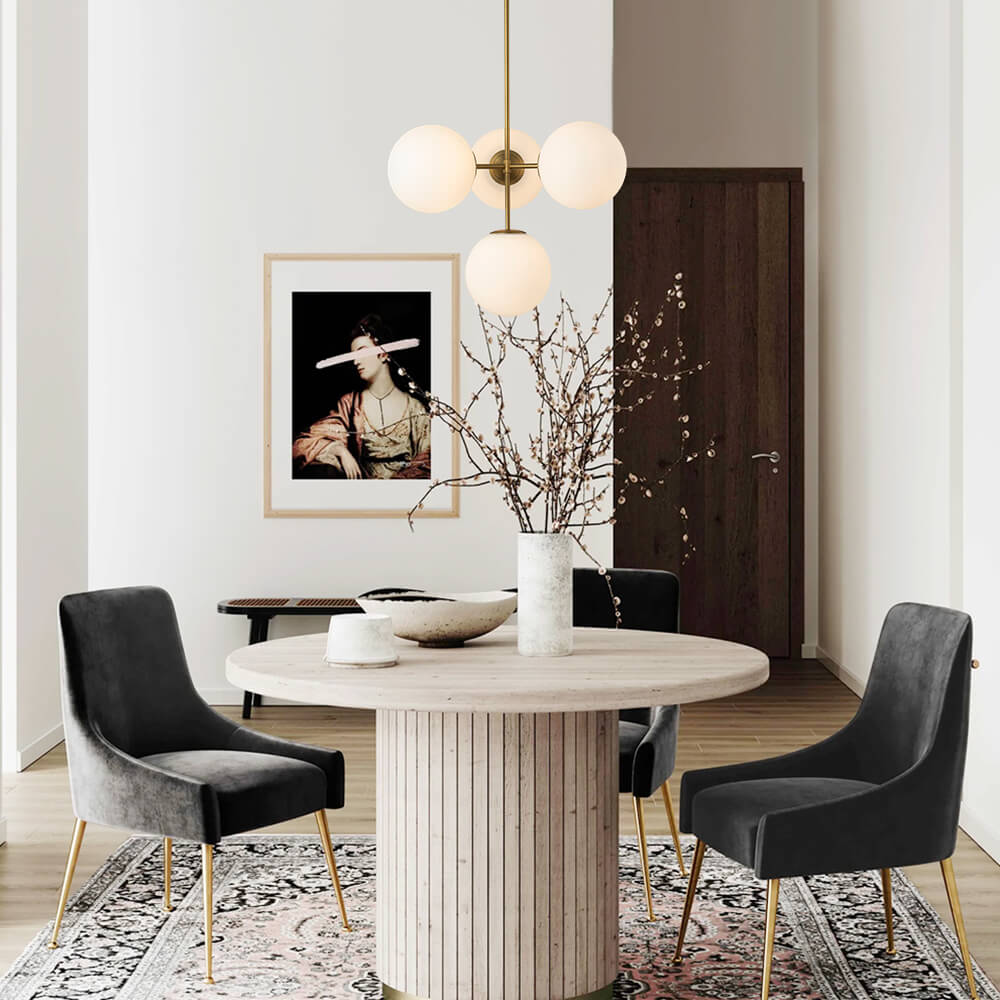 Modern 4 - Light Opal Glass Globe Semi Flush Chandelier - LightfixturesUAE