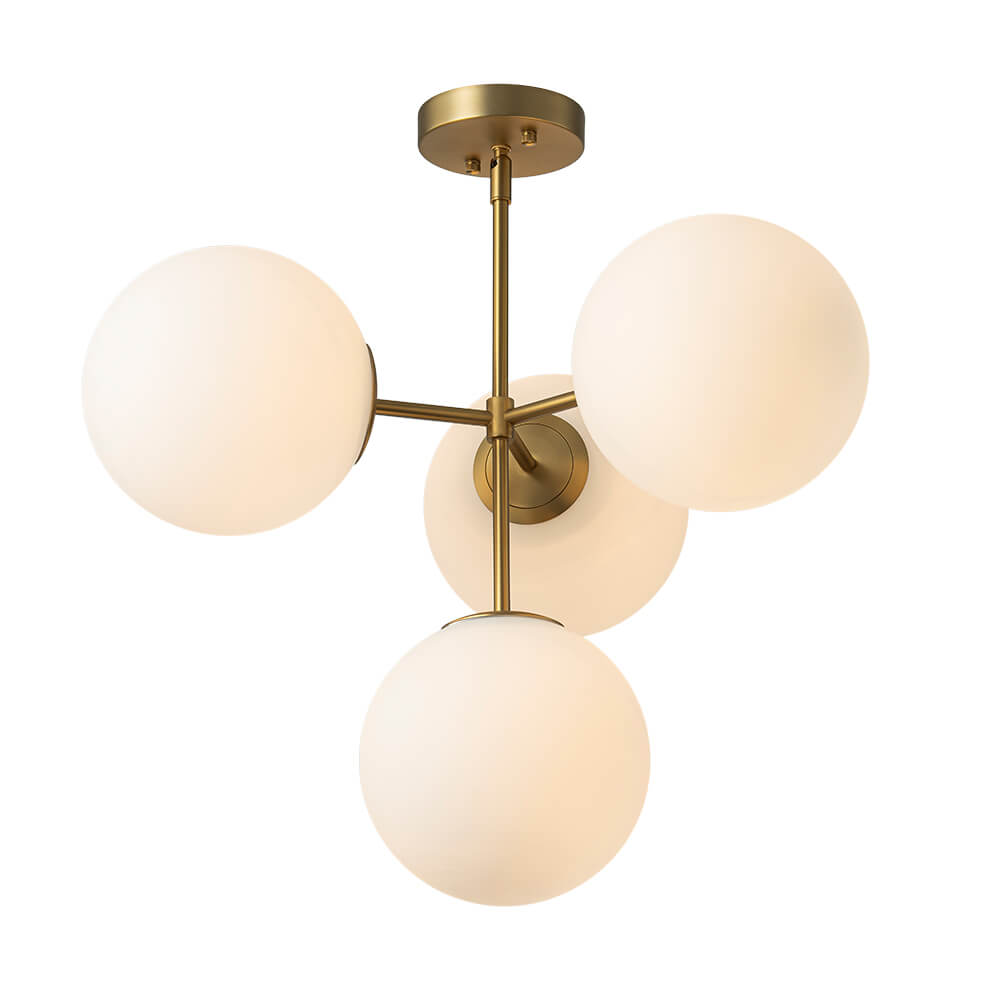 Modern 4 - Light Opal Glass Globe Semi Flush Chandelier - LightfixturesUAE