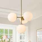 Modern 4 - Light Opal Glass Globe Semi Flush Chandelier - LightfixturesUAE