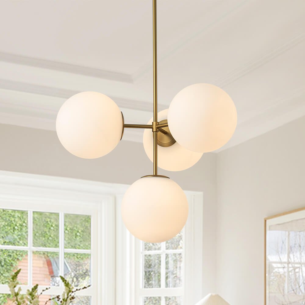 Modern 4 - Light Opal Glass Globe Semi Flush Chandelier - LightfixturesUAE