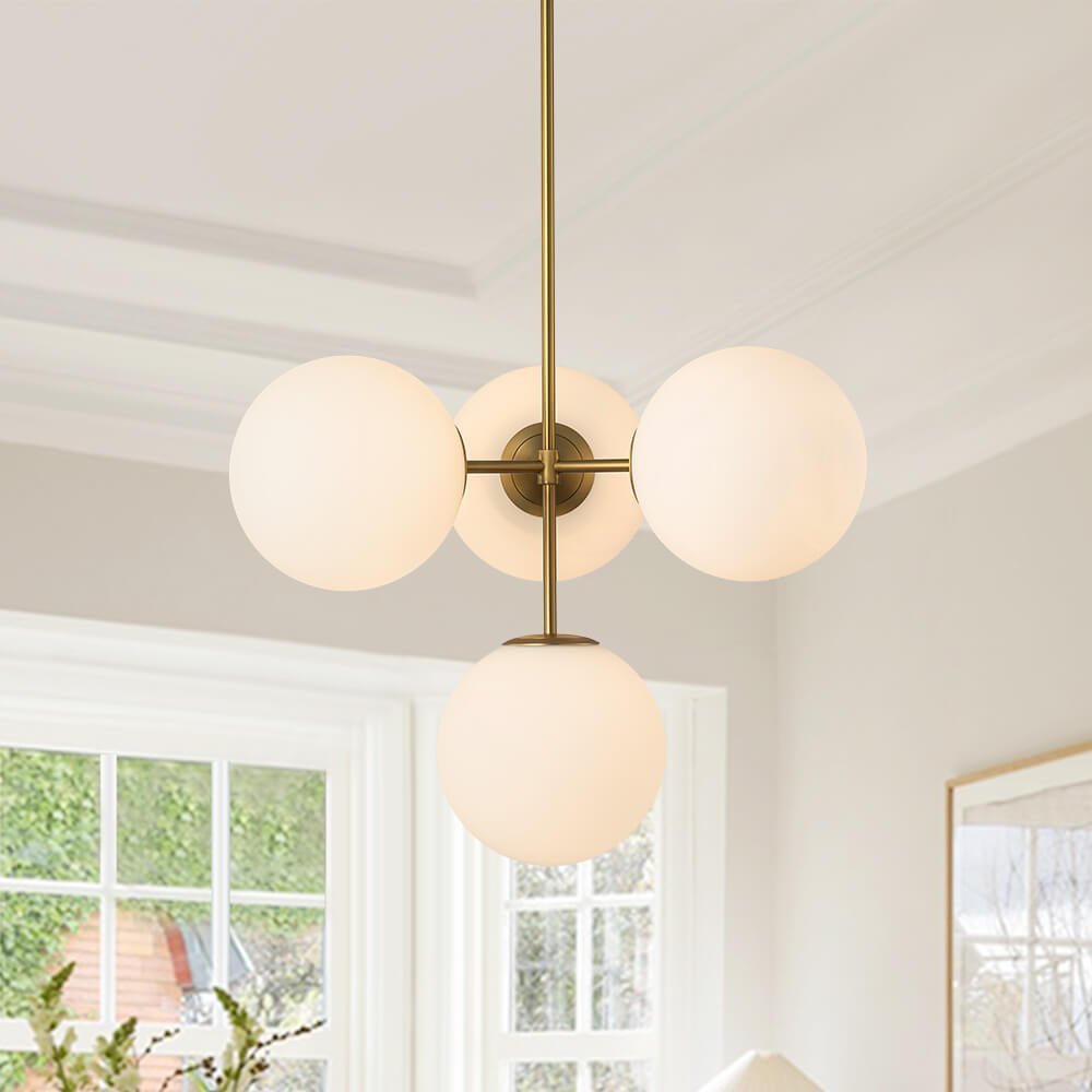 Modern 4 - Light Opal Glass Globe Semi Flush Chandelier - LightfixturesUAE