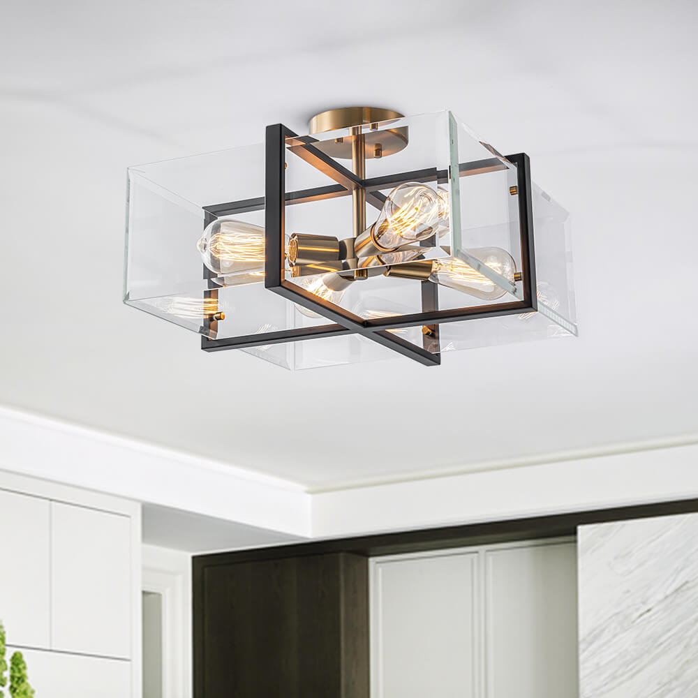 Modern 4 - Light Square Glass Semi - Flush Mount Ceiling Light - LightfixturesUAE