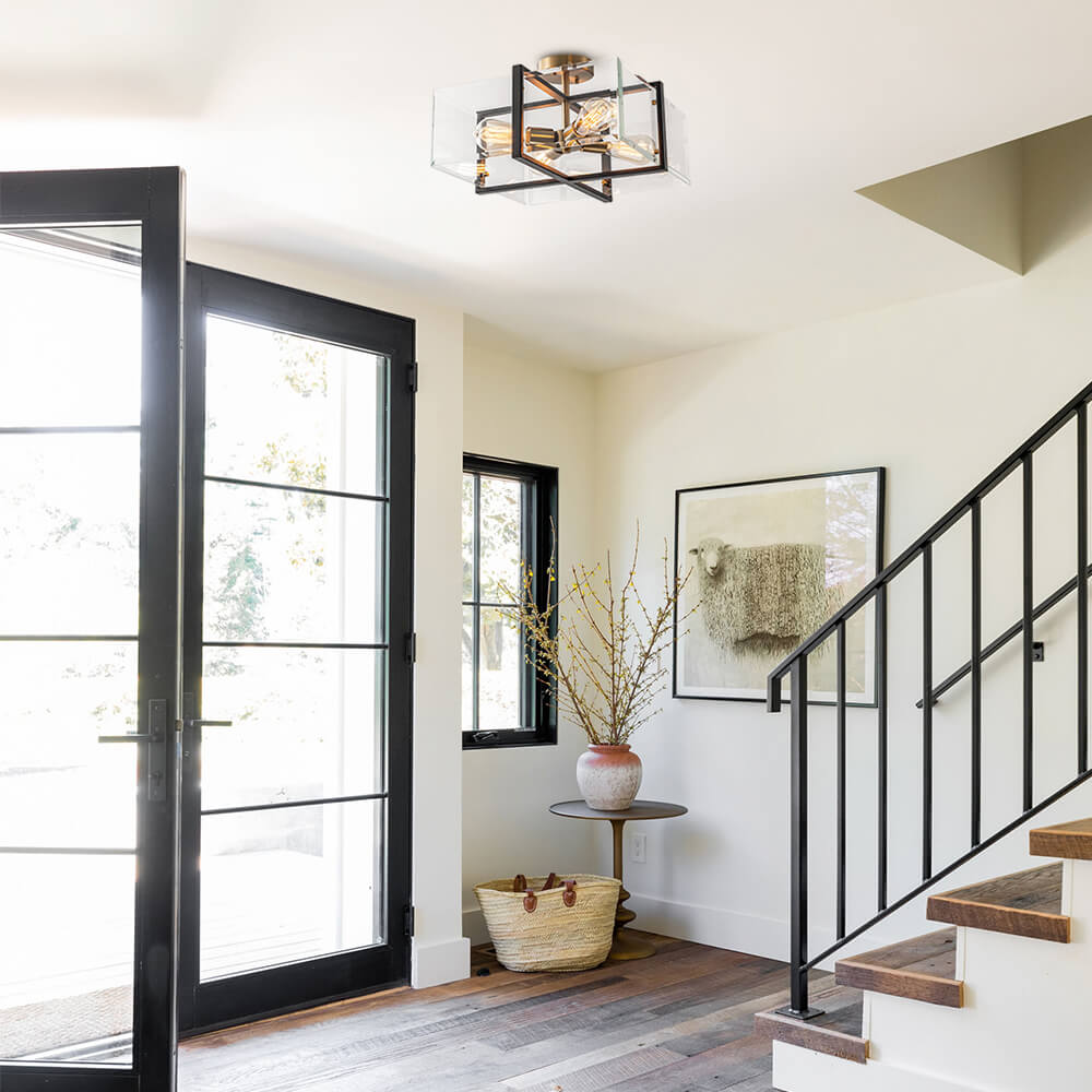 Modern 4 - Light Square Glass Semi - Flush Mount Ceiling Light - LightfixturesUAE