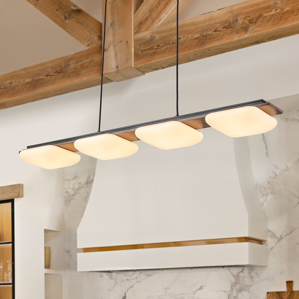 Modern 4 - Light Wood Kitchen Island Linear Chandelier - LightfixturesUAE