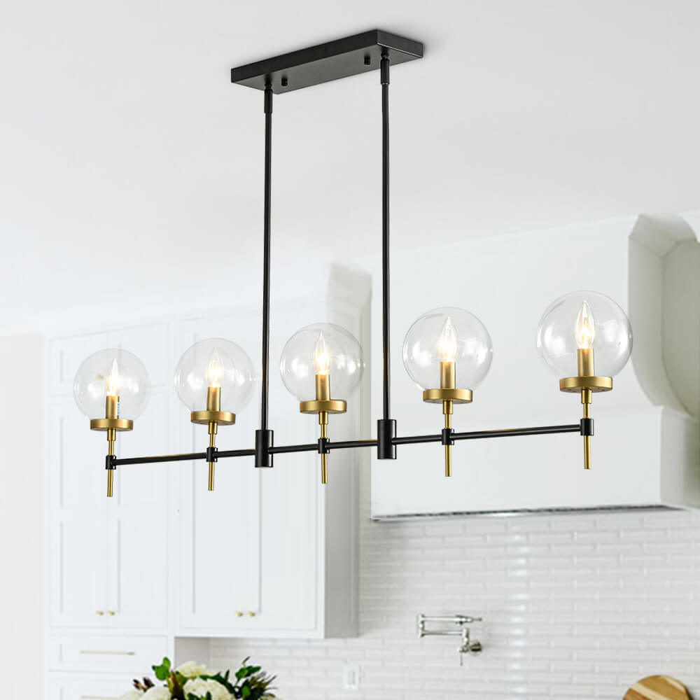 Modern 5 - Light Clear Glass Linear Chandelier - LightfixturesUAE