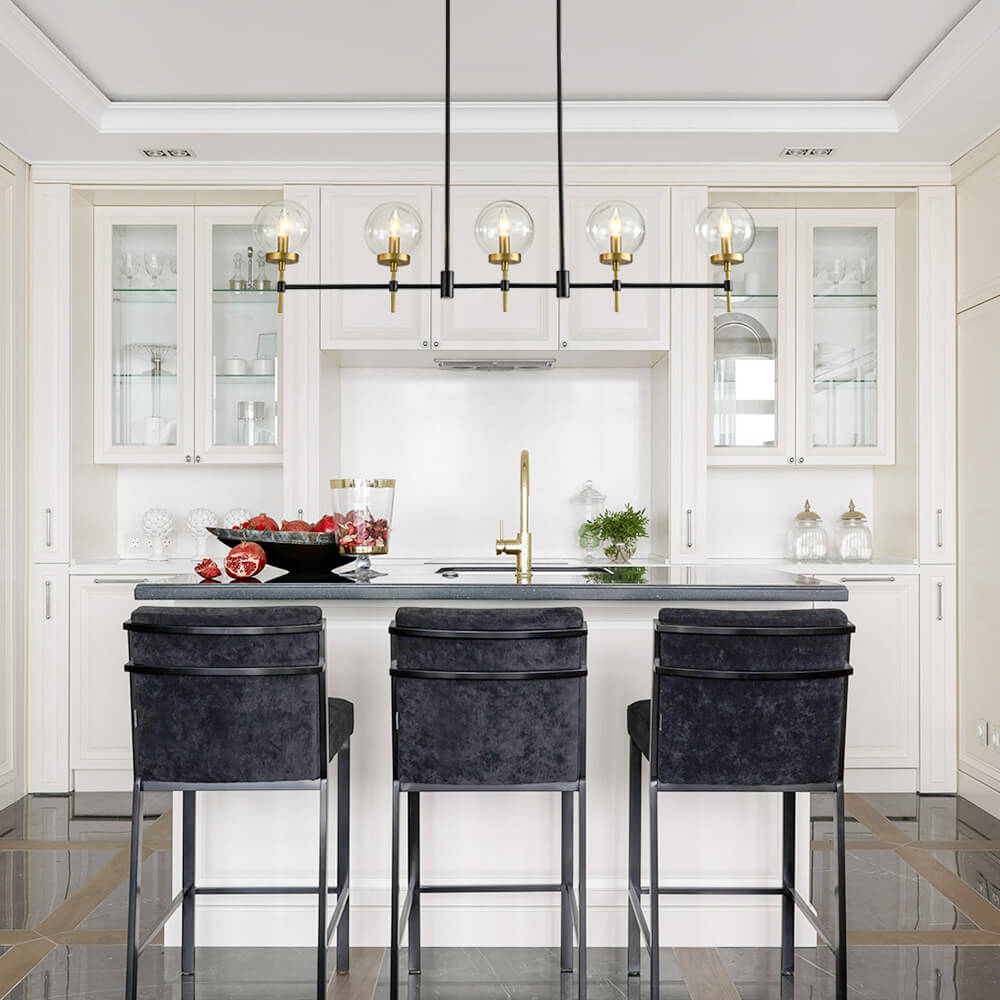 Modern 5 - Light Clear Glass Linear Chandelier - LightfixturesUAE