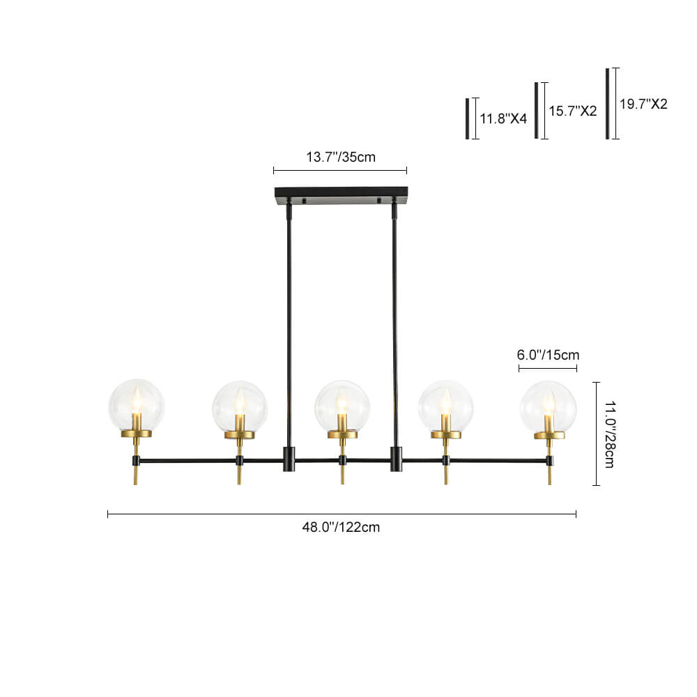Modern 5 - Light Clear Glass Linear Chandelier - LightfixturesUAE