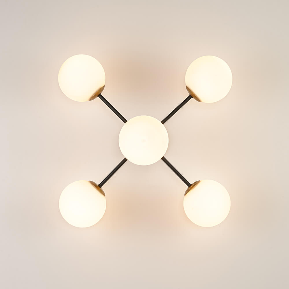 Modern 5 - Light Frosted White Glass Globe Sputnik Semi - Flush Mount - LightfixturesUAE