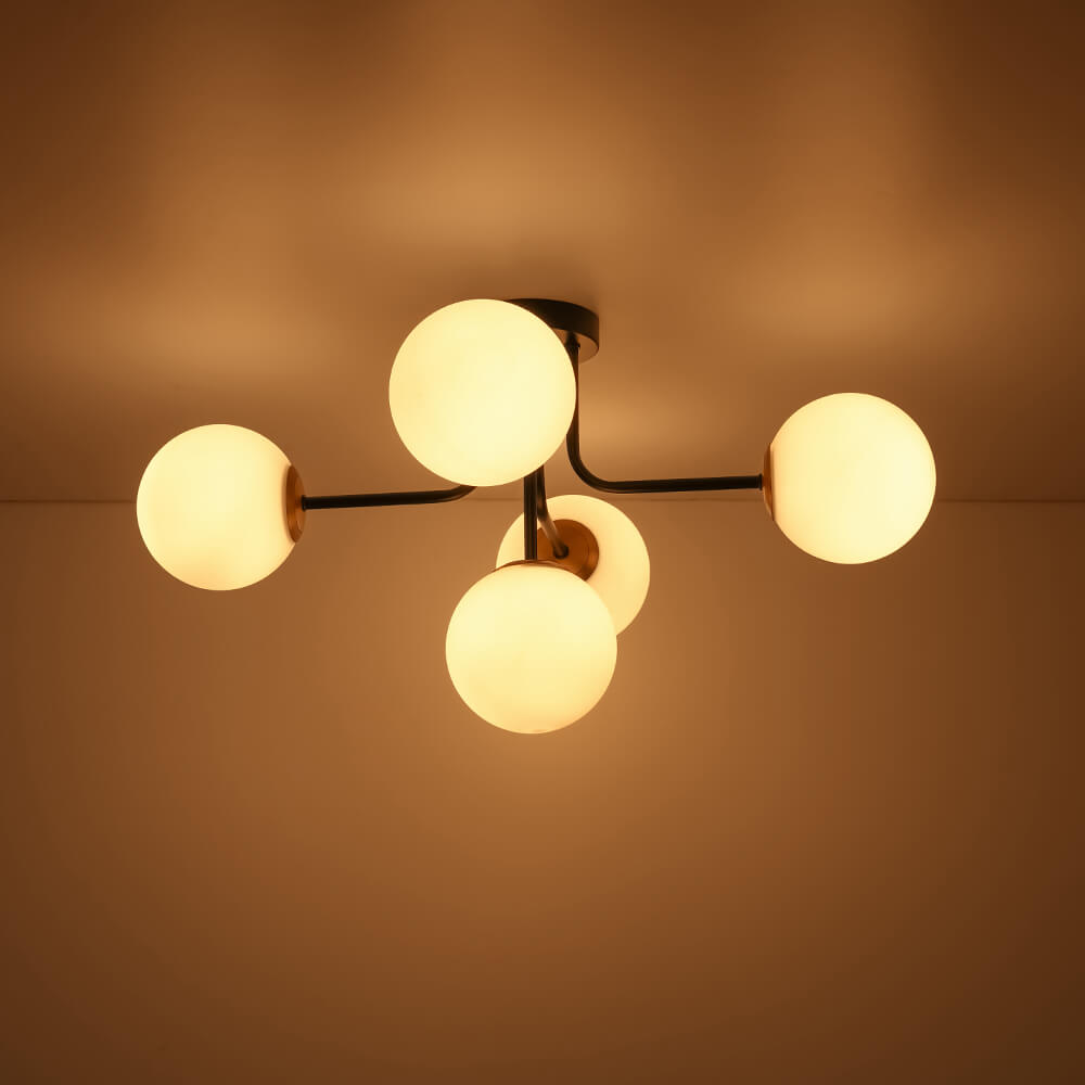 Modern 5 - Light Frosted White Glass Globe Sputnik Semi - Flush Mount - LightfixturesUAE