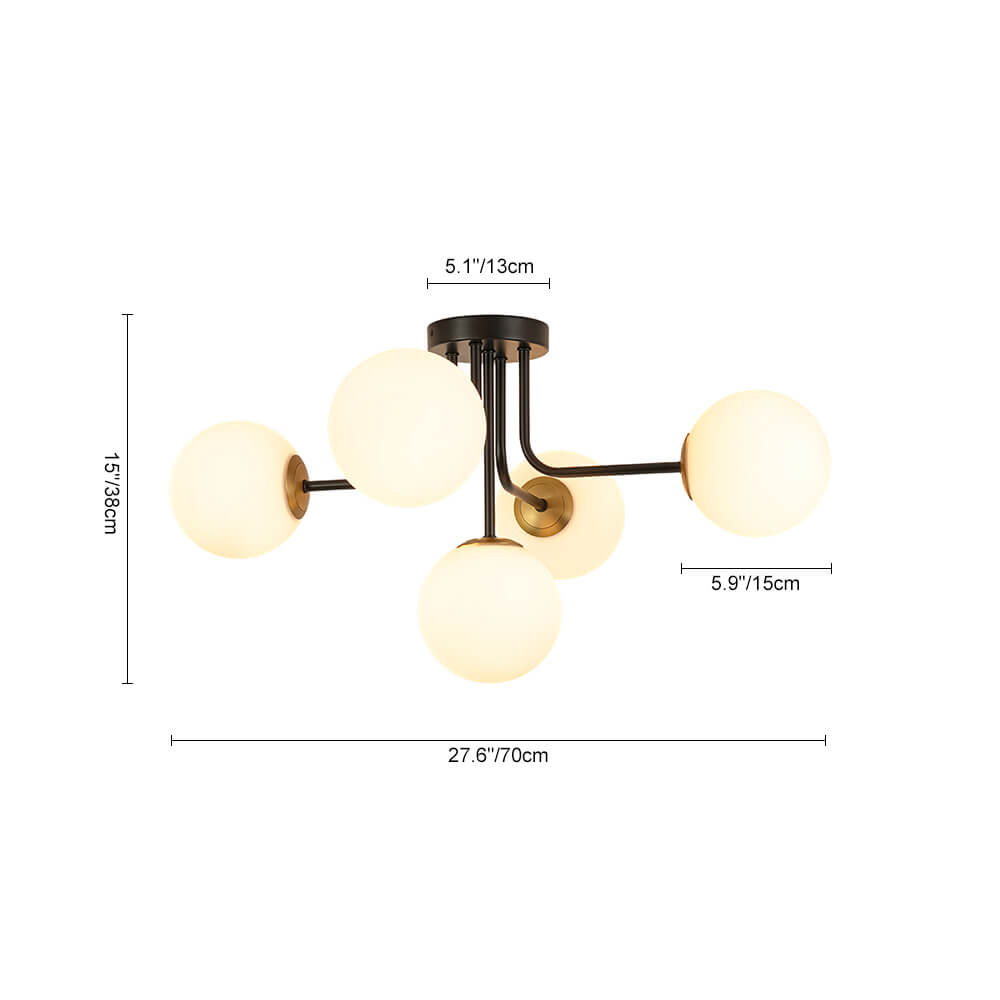 Modern 5 - Light Frosted White Glass Globe Sputnik Semi - Flush Mount - LightfixturesUAE