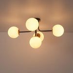 Modern 5 - Light Frosted White Glass Globe Sputnik Semi - Flush Mount - LightfixturesUAE