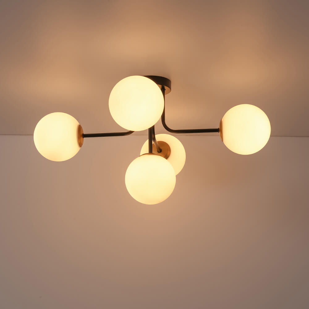 Modern 5 - Light Frosted White Glass Globe Sputnik Semi - Flush Mount - LightfixturesUAE