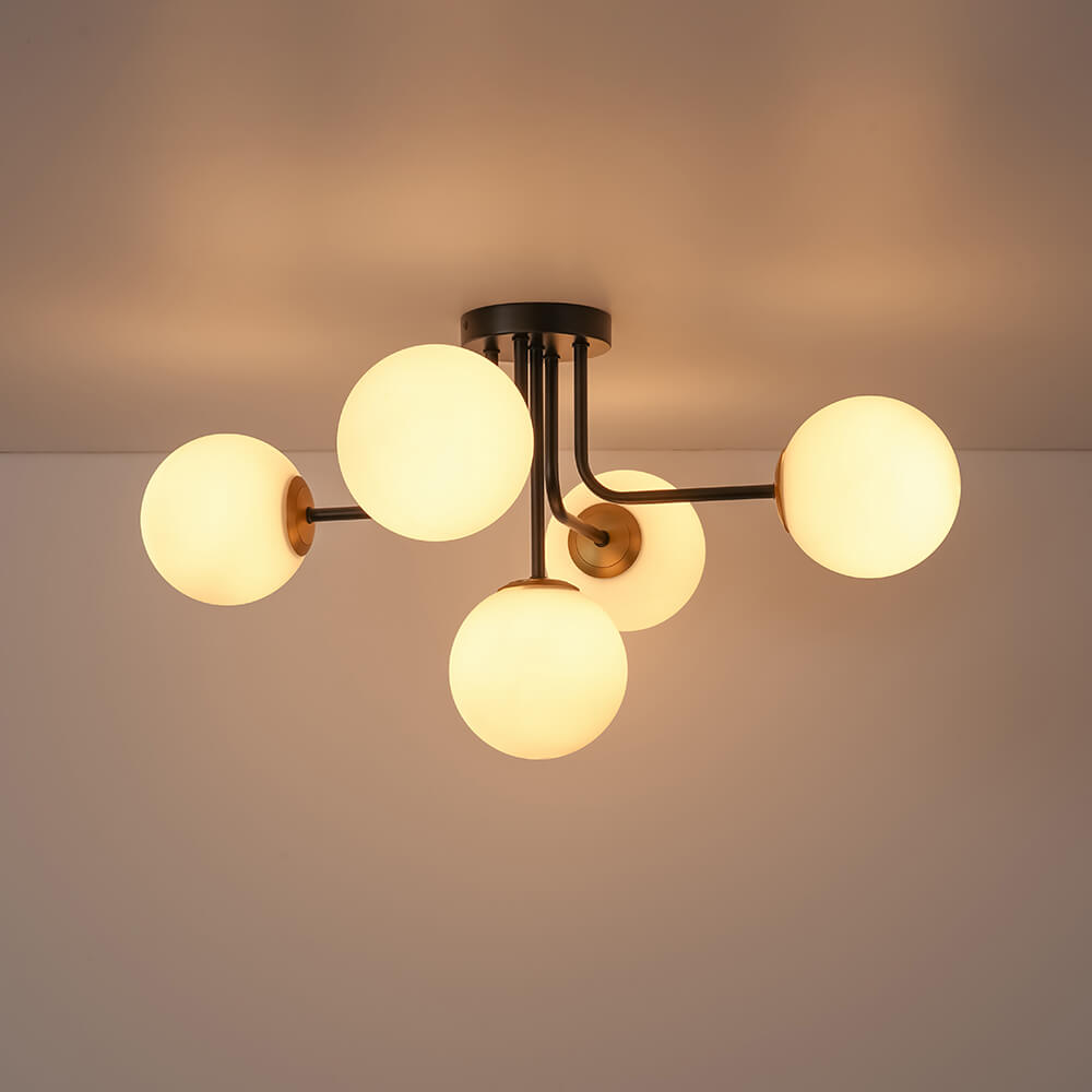 Modern 5 - Light Frosted White Glass Globe Sputnik Semi - Flush Mount - LightfixturesUAE