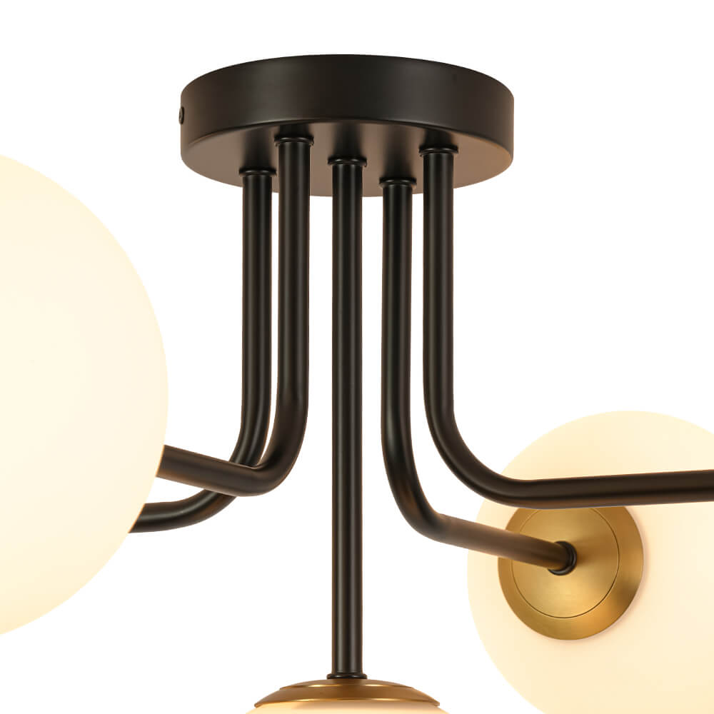 Modern 5 - Light Frosted White Glass Globe Sputnik Semi - Flush Mount - LightfixturesUAE