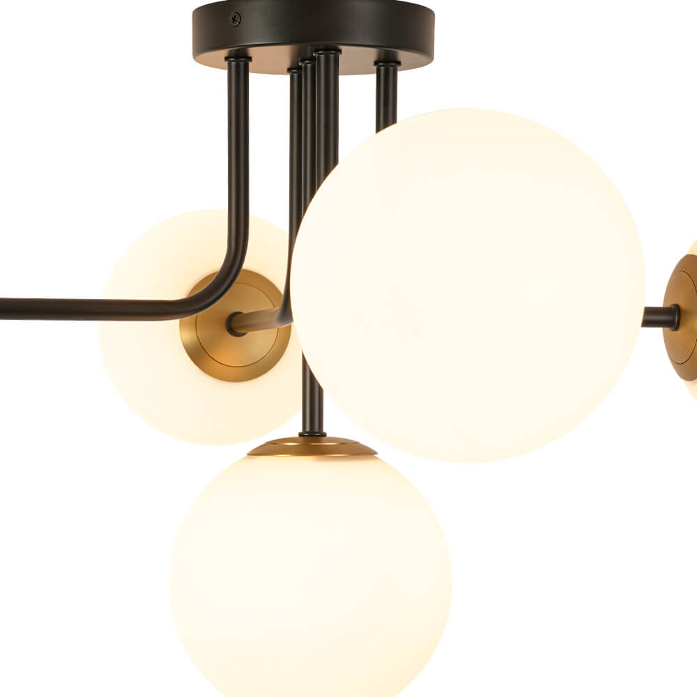 Modern 5 - Light Frosted White Glass Globe Sputnik Semi - Flush Mount - LightfixturesUAE