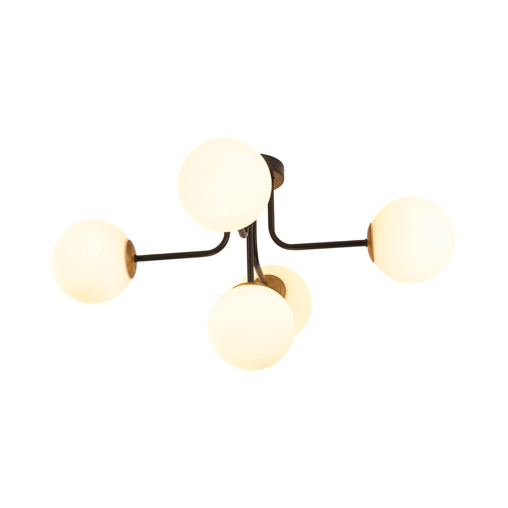 Modern 5 - Light Frosted White Glass Globe Sputnik Semi - Flush Mount - LightfixturesUAE