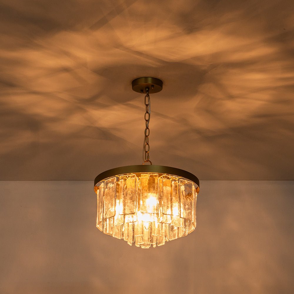 Modern 5 - Light Ice - Patterned Rectangular Glass Round Convertible Design Chandelier - LightfixturesUAE