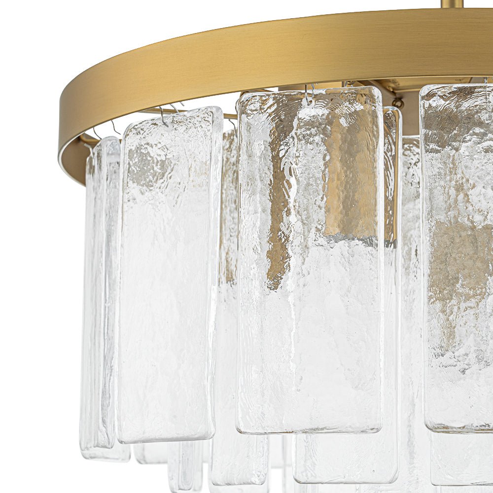 Modern 5 - Light Ice - Patterned Rectangular Glass Round Convertible Design Chandelier - LightfixturesUAE