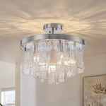 Modern 5 - Light Ice - Patterned Rectangular Glass Round Convertible Design Chandelier - LightfixturesUAE