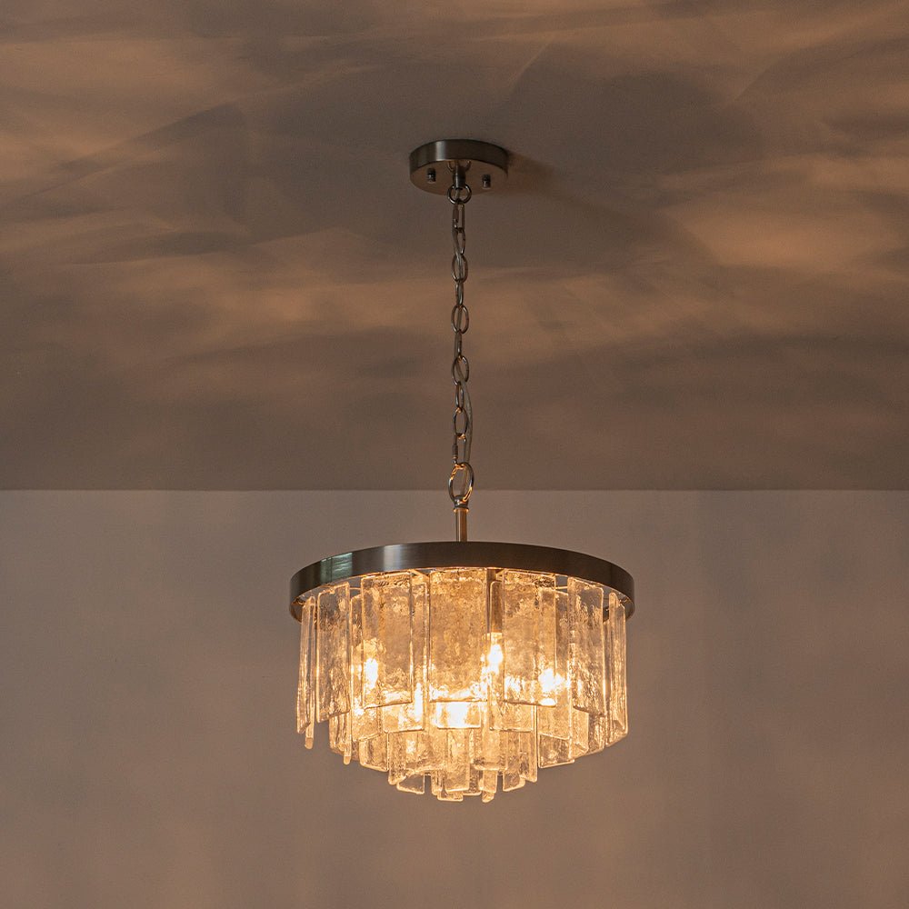 Modern 5 - Light Ice - Patterned Rectangular Glass Round Convertible Design Chandelier - LightfixturesUAE