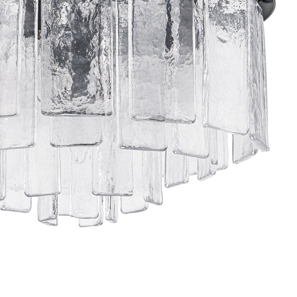 Modern 5 - Light Ice - Patterned Rectangular Glass Round Convertible Design Chandelier - LightfixturesUAE