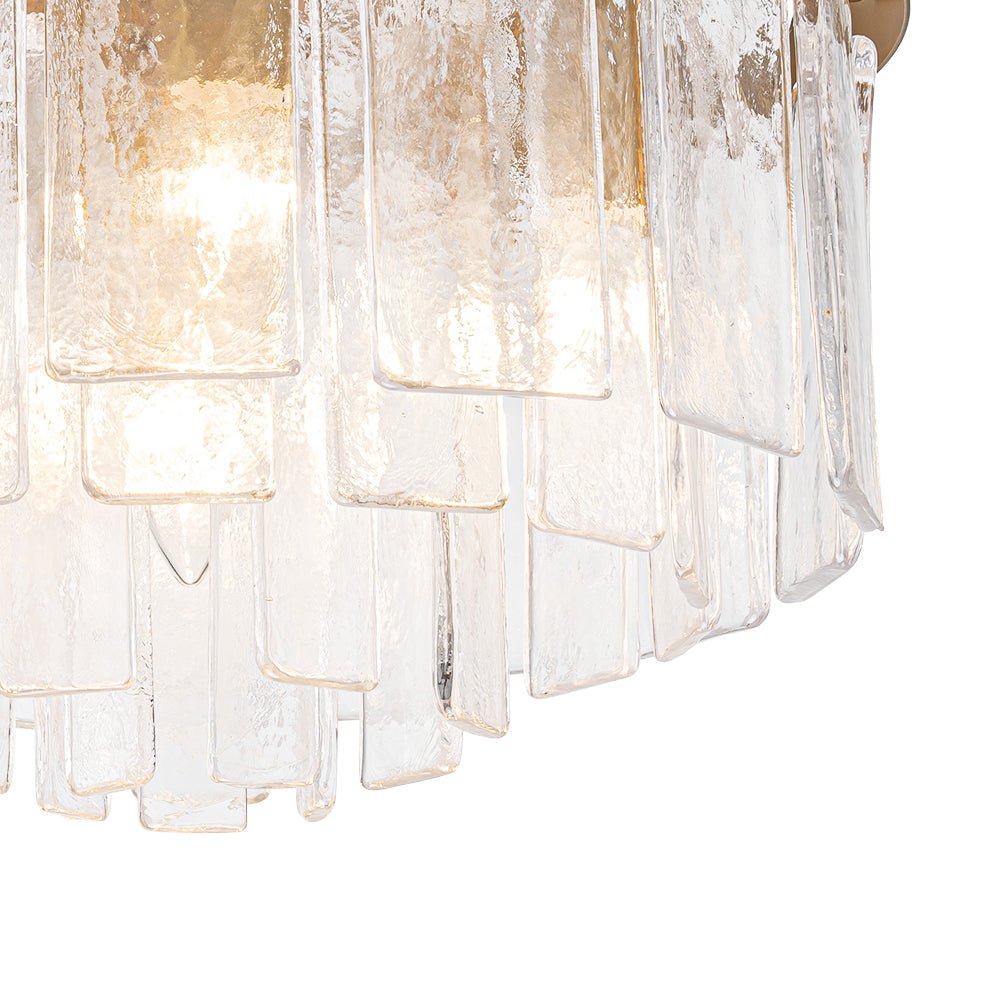 Modern 5 - Light Ice - Patterned Rectangular Glass Round Convertible Design Chandelier - LightfixturesUAE