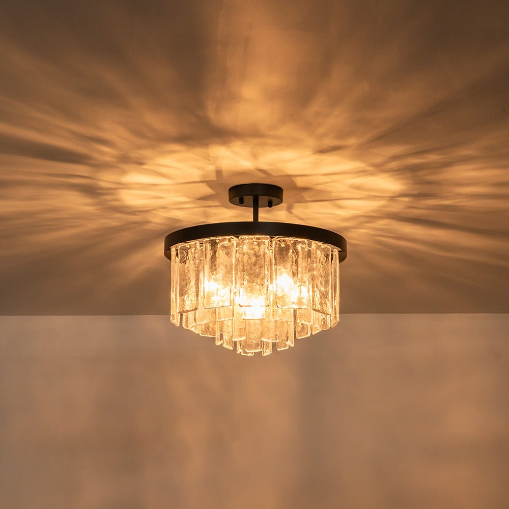 Modern 5 - Light Ice - Patterned Rectangular Glass Round Convertible Design Chandelier - LightfixturesUAE
