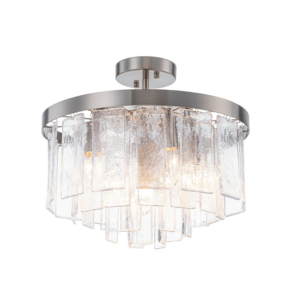 Modern 5 - Light Ice - Patterned Rectangular Glass Round Convertible Design Chandelier - LightfixturesUAE
