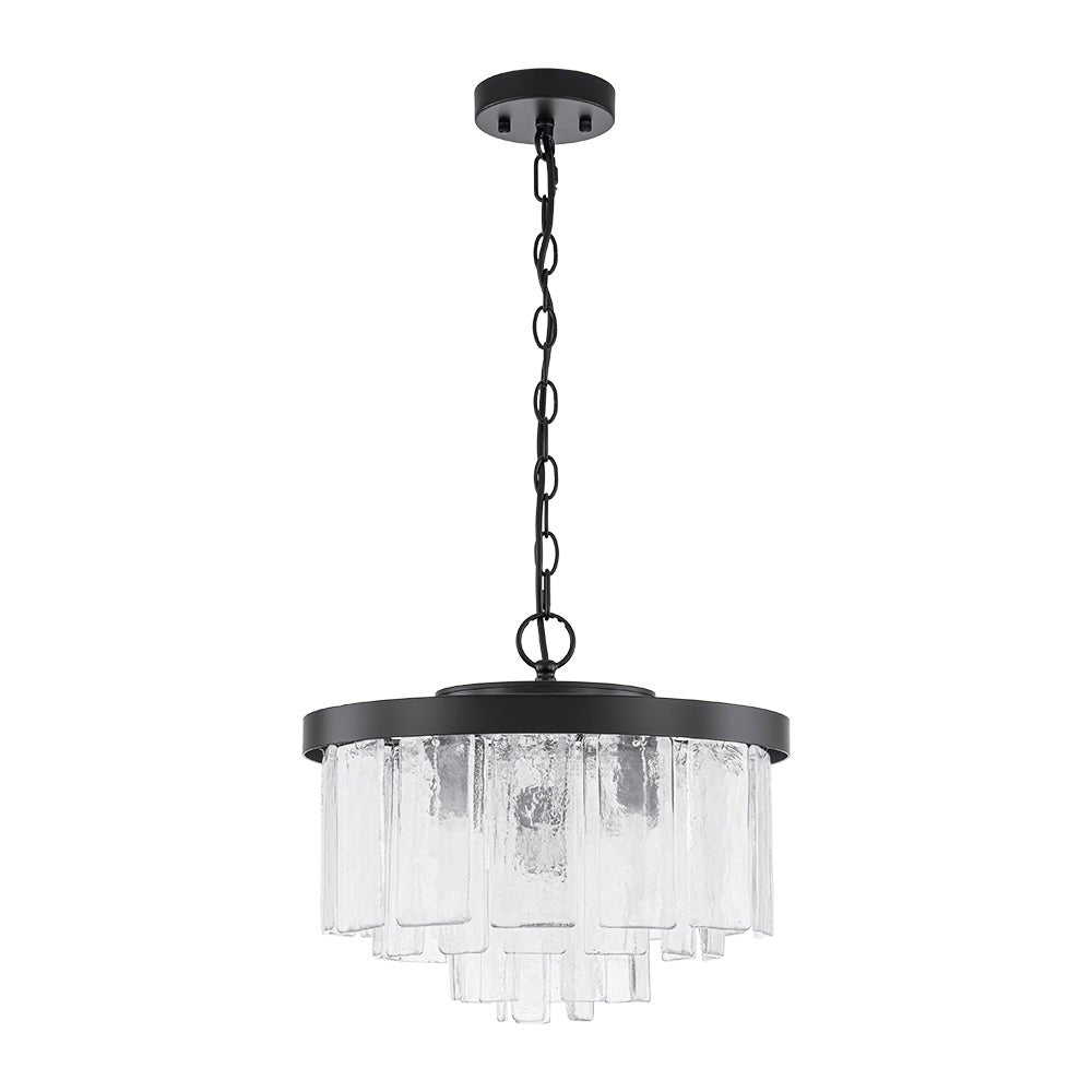 Modern 5 - Light Ice - Patterned Rectangular Glass Round Convertible Design Chandelier - LightfixturesUAE