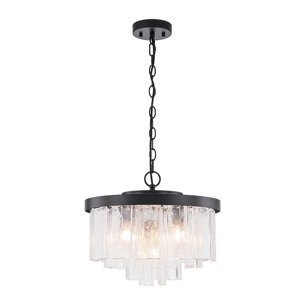 Modern 5 - Light Ice - Patterned Rectangular Glass Round Convertible Design Chandelier - LightfixturesUAE