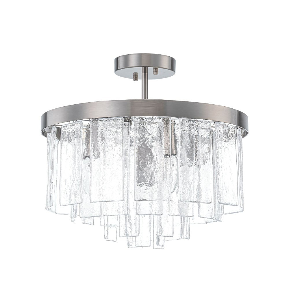 Modern 5 - Light Ice - Patterned Rectangular Glass Round Convertible Design Chandelier - LightfixturesUAE