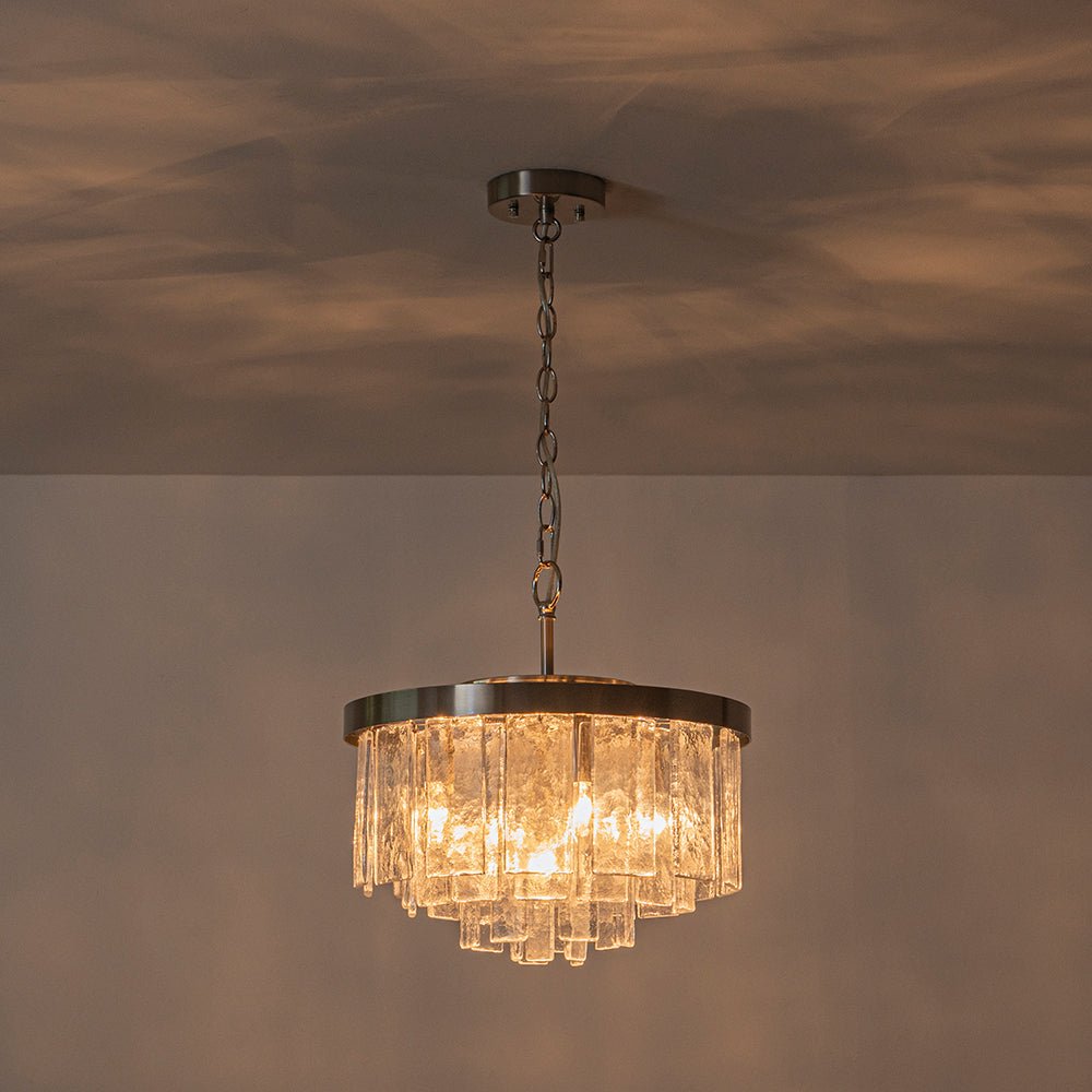 Modern 5 - Light Ice - Patterned Rectangular Glass Round Convertible Design Chandelier - LightfixturesUAE