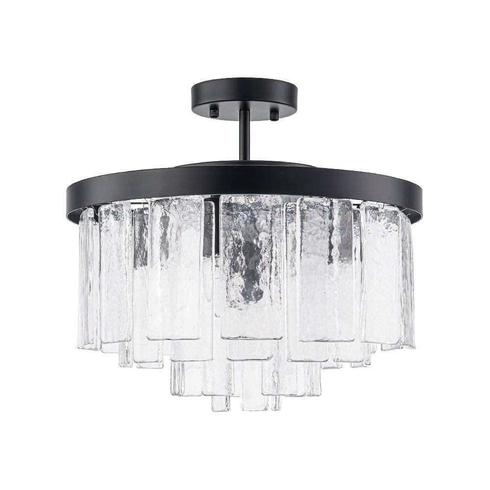 Modern 5 - Light Ice - Patterned Rectangular Glass Round Convertible Design Chandelier - LightfixturesUAE