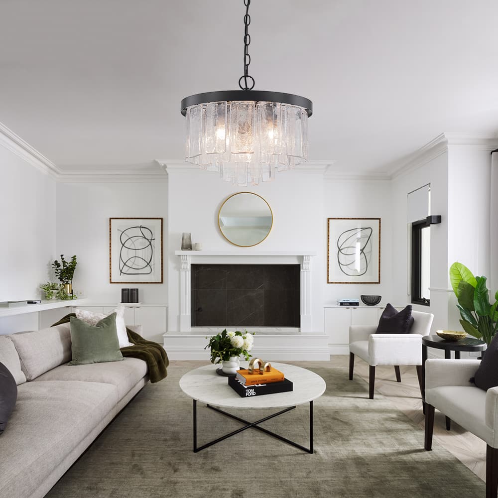 Modern 5 - Light Ice - Patterned Rectangular Glass Round Convertible Design Chandelier - LightfixturesUAE