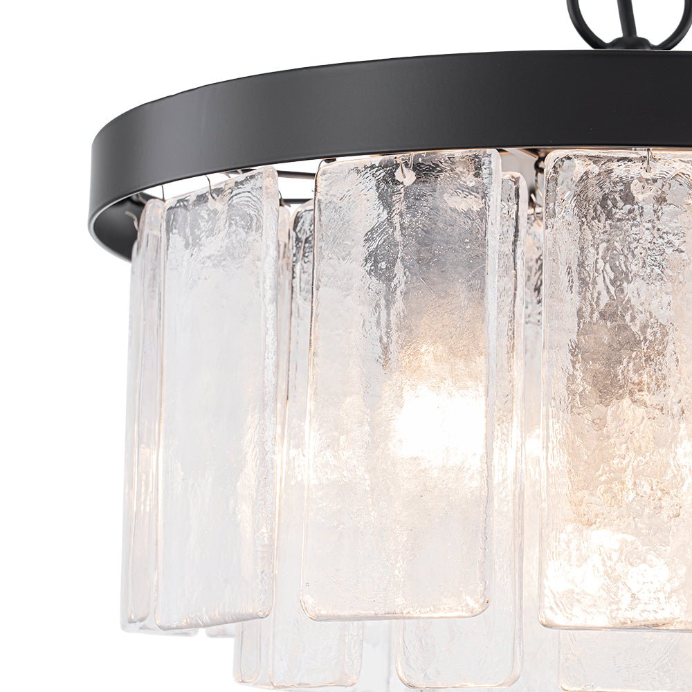 Modern 5 - Light Ice - Patterned Rectangular Glass Round Convertible Design Chandelier - LightfixturesUAE