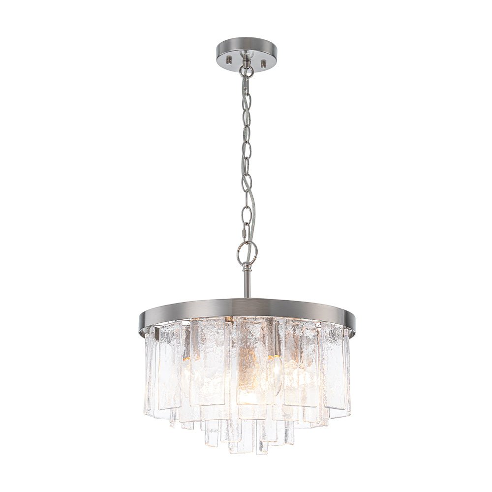 Modern 5 - Light Ice - Patterned Rectangular Glass Round Convertible Design Chandelier - LightfixturesUAE